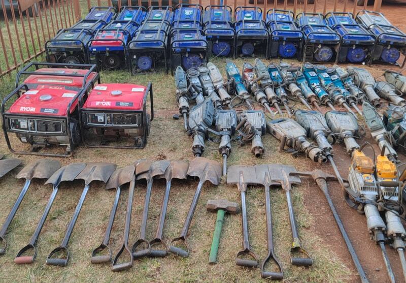 The equipment found when police arrested suspected illegal miners.