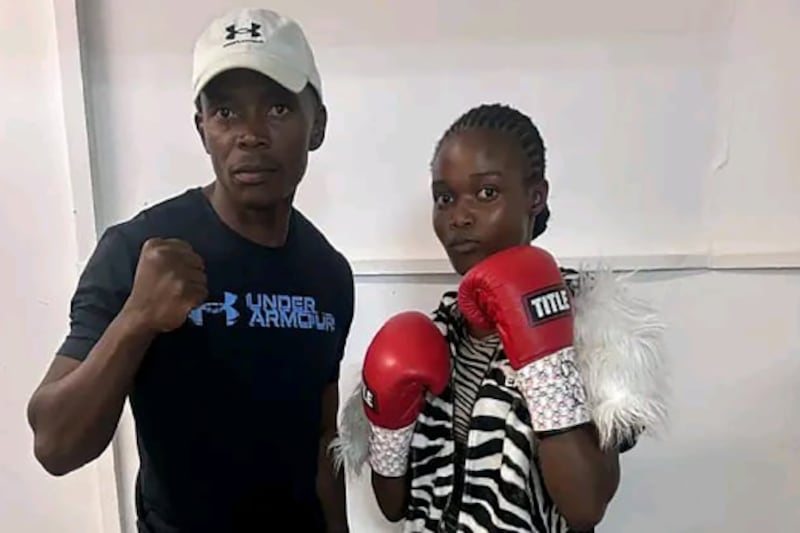 Trainer Sanele Mthalane and his charge Amanda Mkhwanazi who will be involved in a historic KZN provincial boxing title next month. PHOTO SUPPLIED